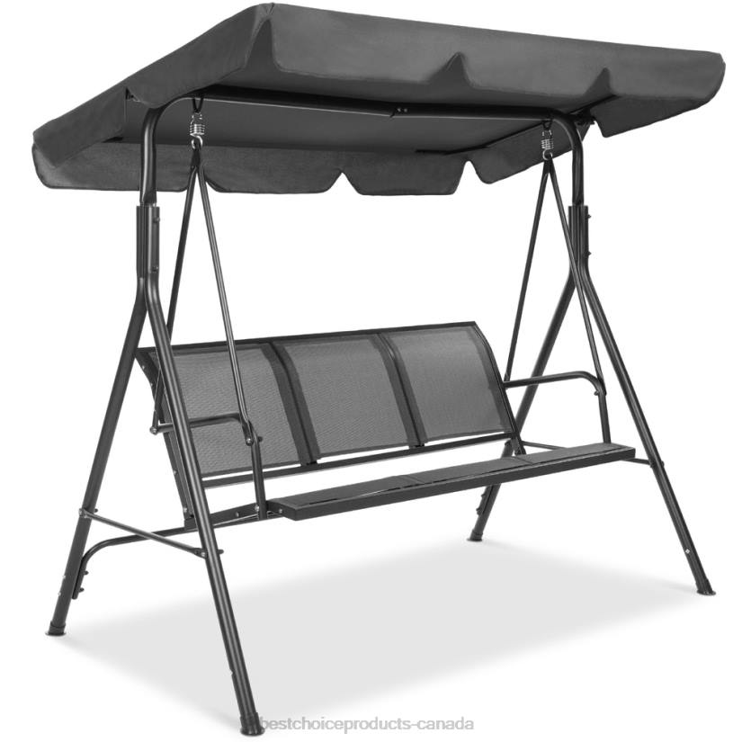 4LT21356 Gray Best Choice Products 2-Seater Outdoor Canopy Swing Glider Bench w/ Textilene Fabric, Steel Frame
