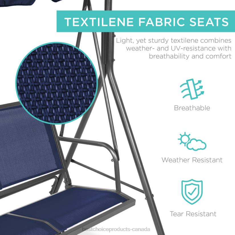 4LT21357 Navy Best Choice Products 2-Seater Outdoor Canopy Swing Glider Bench w/ Textilene Fabric, Steel Frame