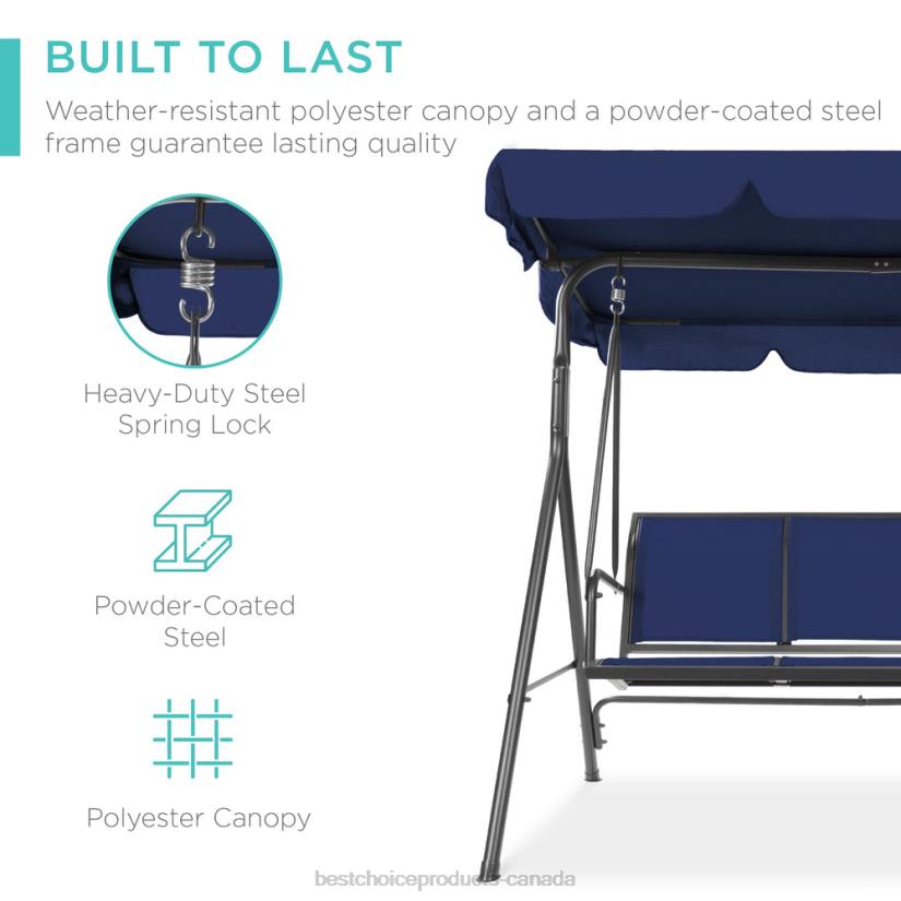 4LT21357 Navy Best Choice Products 2-Seater Outdoor Canopy Swing Glider Bench w/ Textilene Fabric, Steel Frame