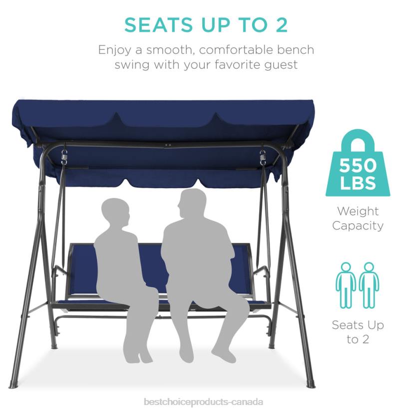 4LT21357 Navy Best Choice Products 2-Seater Outdoor Canopy Swing Glider Bench w/ Textilene Fabric, Steel Frame