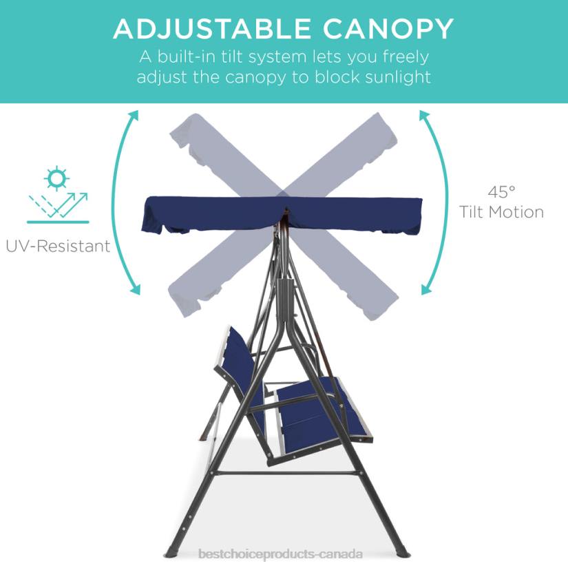 4LT21357 Navy Best Choice Products 2-Seater Outdoor Canopy Swing Glider Bench w/ Textilene Fabric, Steel Frame