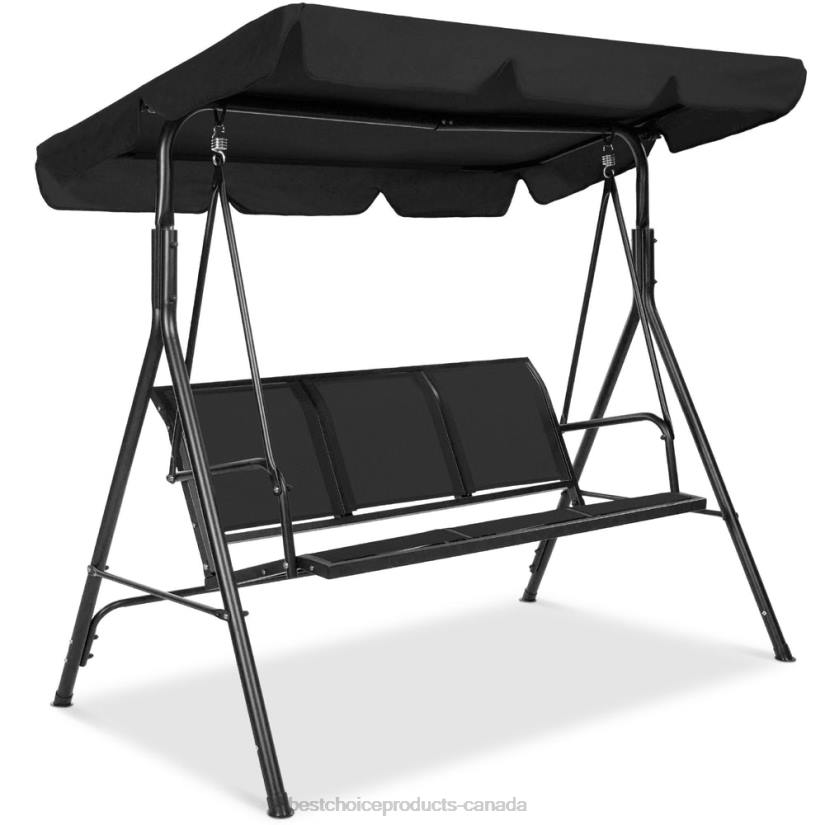 4LT21358 Black Best Choice Products 2-Seater Outdoor Canopy Swing Glider Bench w/ Textilene Fabric, Steel Frame