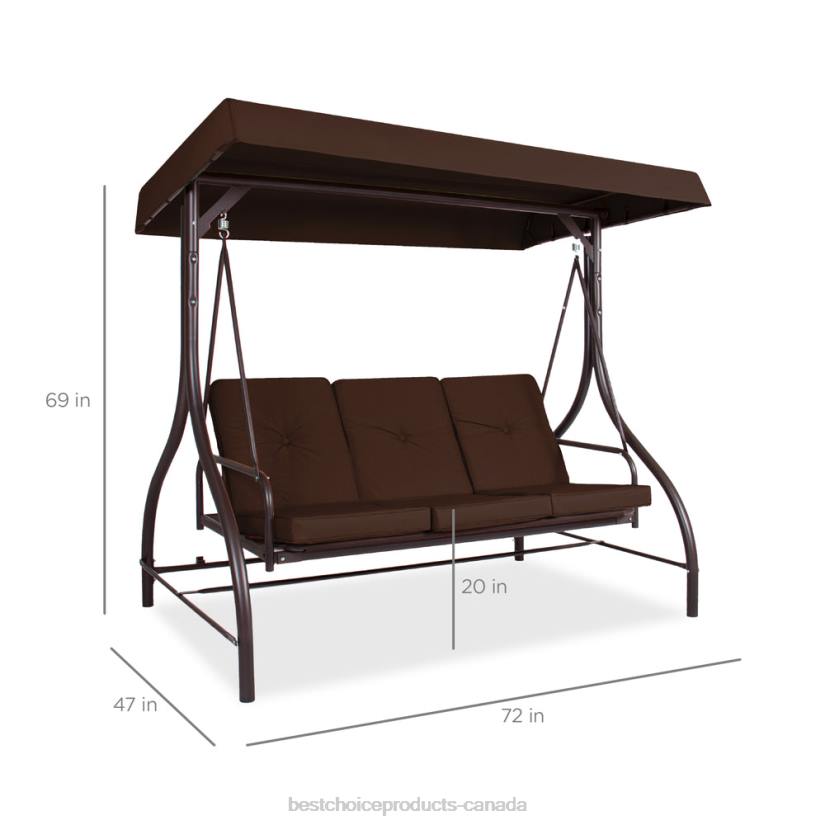 4LT21361 Brown Best Choice Products 3-Seat Outdoor Canopy Swing Glider Furniture w/ Converting Flatbed Backrest