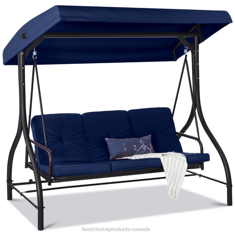 4LT21362 Navy Best Choice Products 3-Seat Outdoor Canopy Swing Glider Furniture w/ Converting Flatbed Backrest