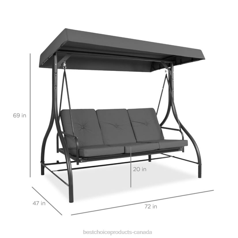 4LT21363 Gray Best Choice Products 3-Seat Outdoor Canopy Swing Glider Furniture w/ Converting Flatbed Backrest