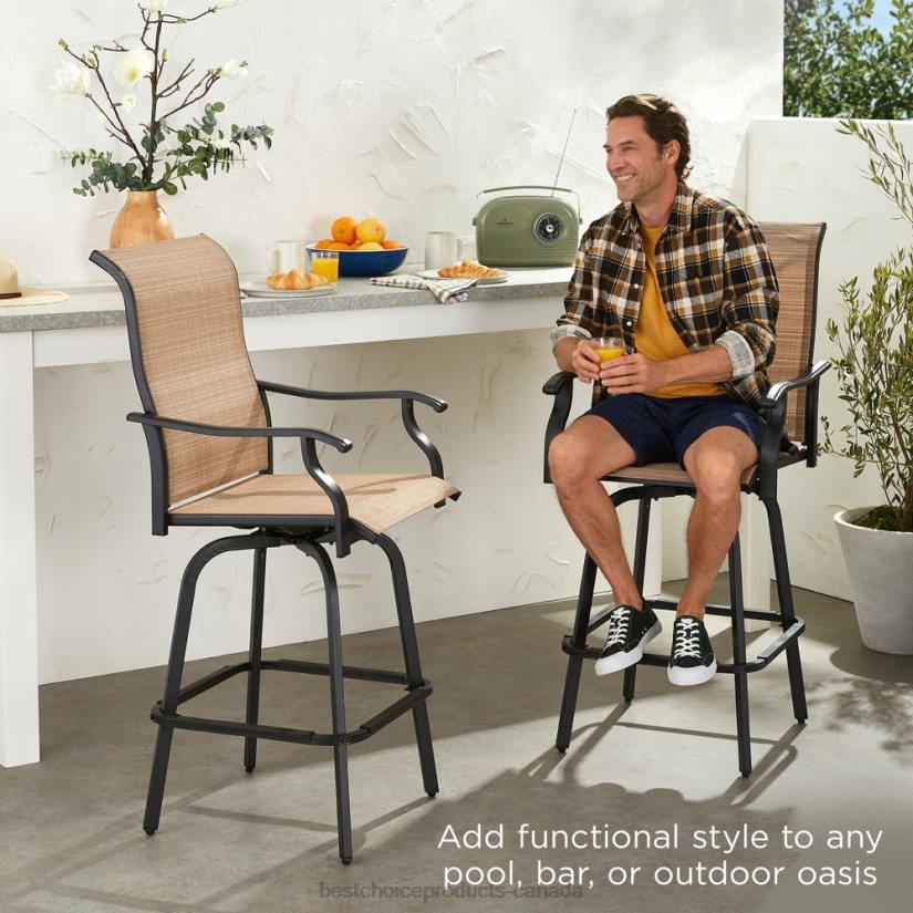 4LT21384 Tan Best Choice Products Set of 2 Swivel Barstools w/ 360 Rotation, All-Weather Mesh
