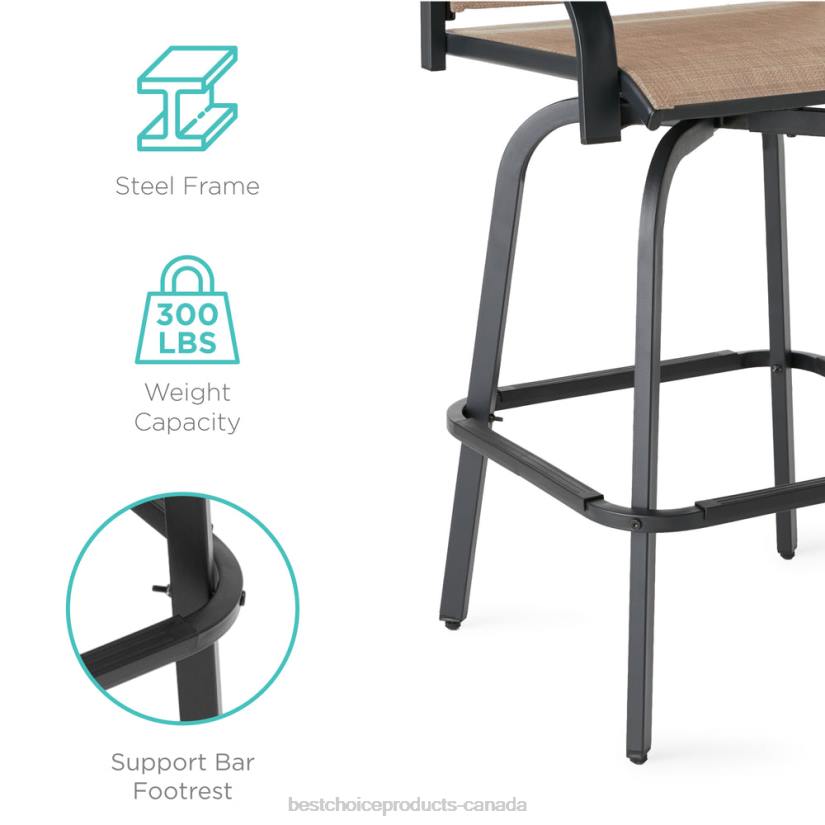 4LT21384 Tan Best Choice Products Set of 2 Swivel Barstools w/ 360 Rotation, All-Weather Mesh
