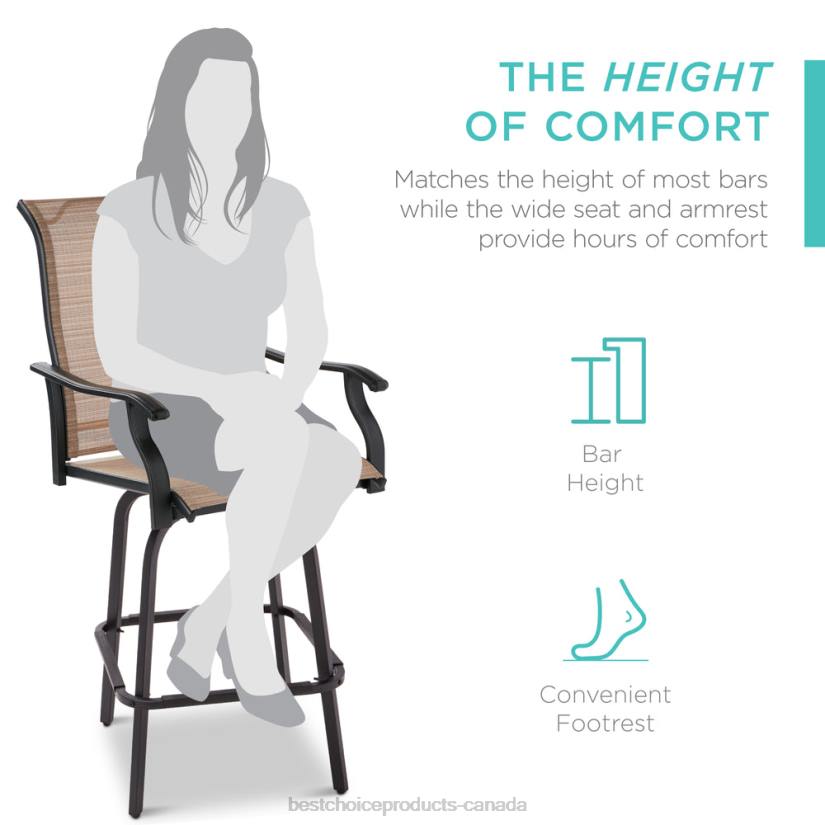 4LT21384 Tan Best Choice Products Set of 2 Swivel Barstools w/ 360 Rotation, All-Weather Mesh