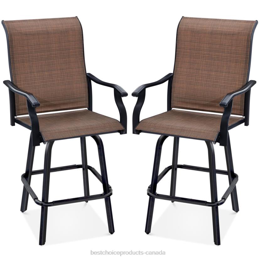 4LT21385 Brown Best Choice Products Set of 2 Swivel Barstools w/ 360 Rotation, All-Weather Mesh