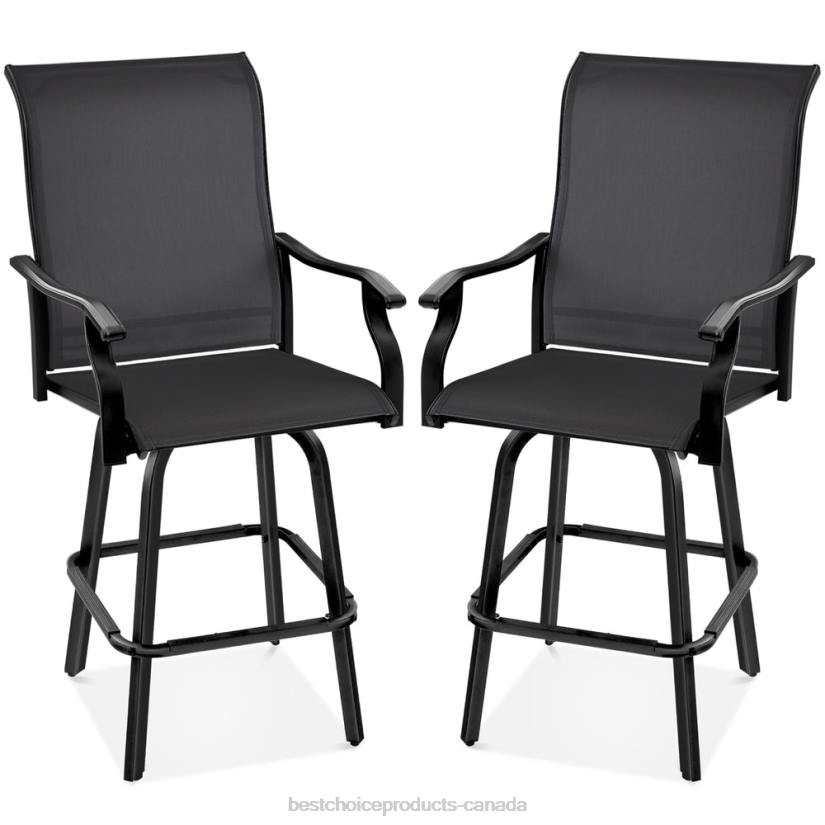 4LT21386 Black Best Choice Products Set of 2 Swivel Barstools w/ 360 Rotation, All-Weather Mesh