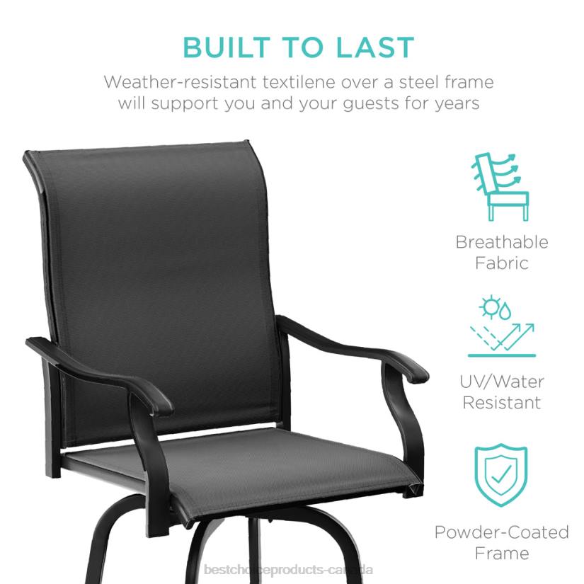 4LT21386 Black Best Choice Products Set of 2 Swivel Barstools w/ 360 Rotation, All-Weather Mesh