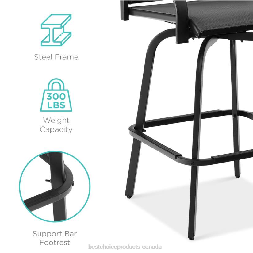 4LT21386 Black Best Choice Products Set of 2 Swivel Barstools w/ 360 Rotation, All-Weather Mesh