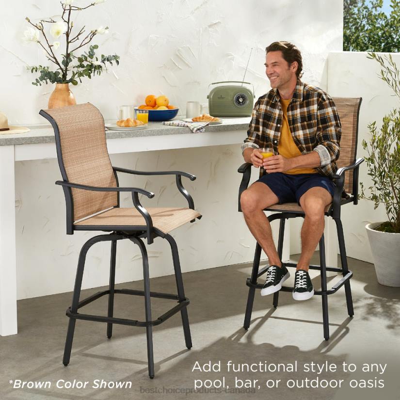 4LT21387 Gray Best Choice Products Set of 2 Swivel Barstools w/ 360 Rotation, All-Weather Mesh