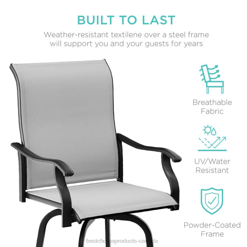 4LT21387 Gray Best Choice Products Set of 2 Swivel Barstools w/ 360 Rotation, All-Weather Mesh