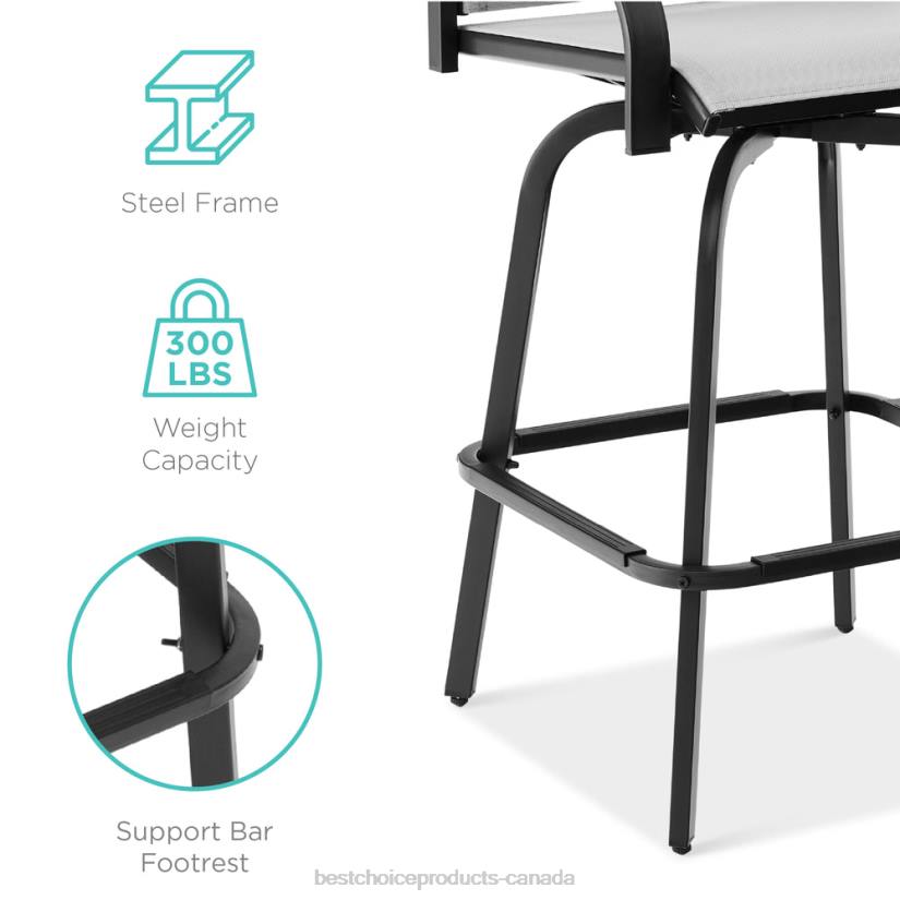 4LT21387 Gray Best Choice Products Set of 2 Swivel Barstools w/ 360 Rotation, All-Weather Mesh