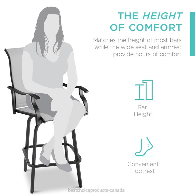 4LT21387 Gray Best Choice Products Set of 2 Swivel Barstools w/ 360 Rotation, All-Weather Mesh