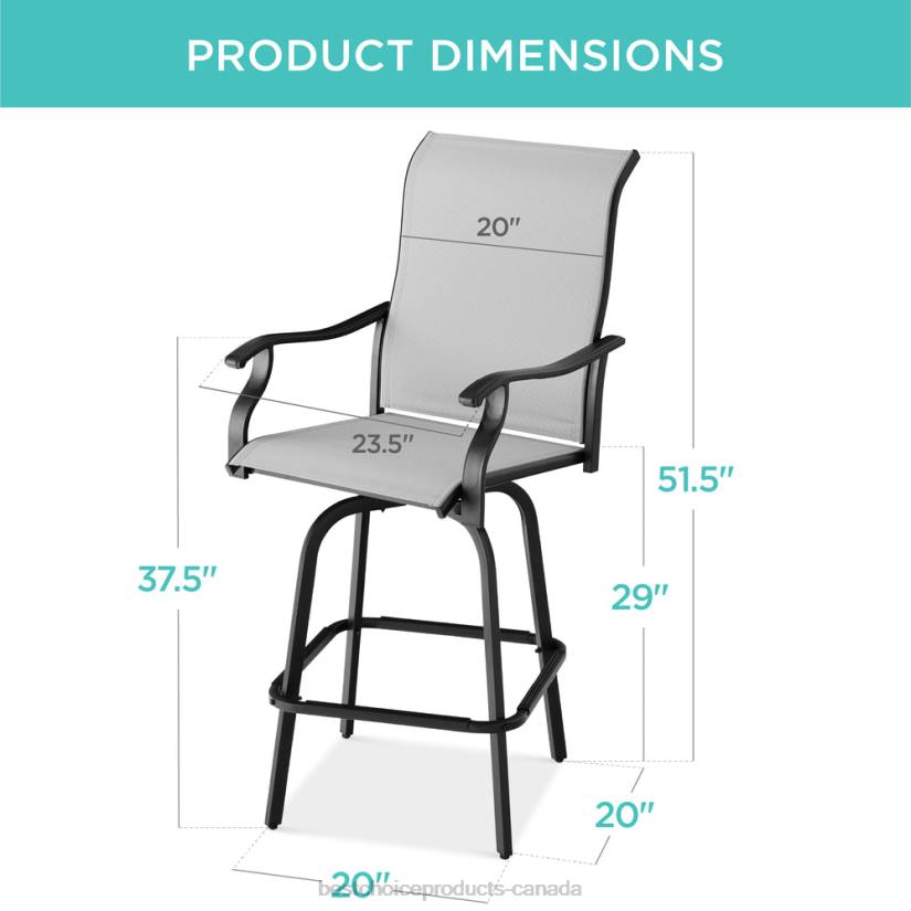 4LT21387 Gray Best Choice Products Set of 2 Swivel Barstools w/ 360 Rotation, All-Weather Mesh