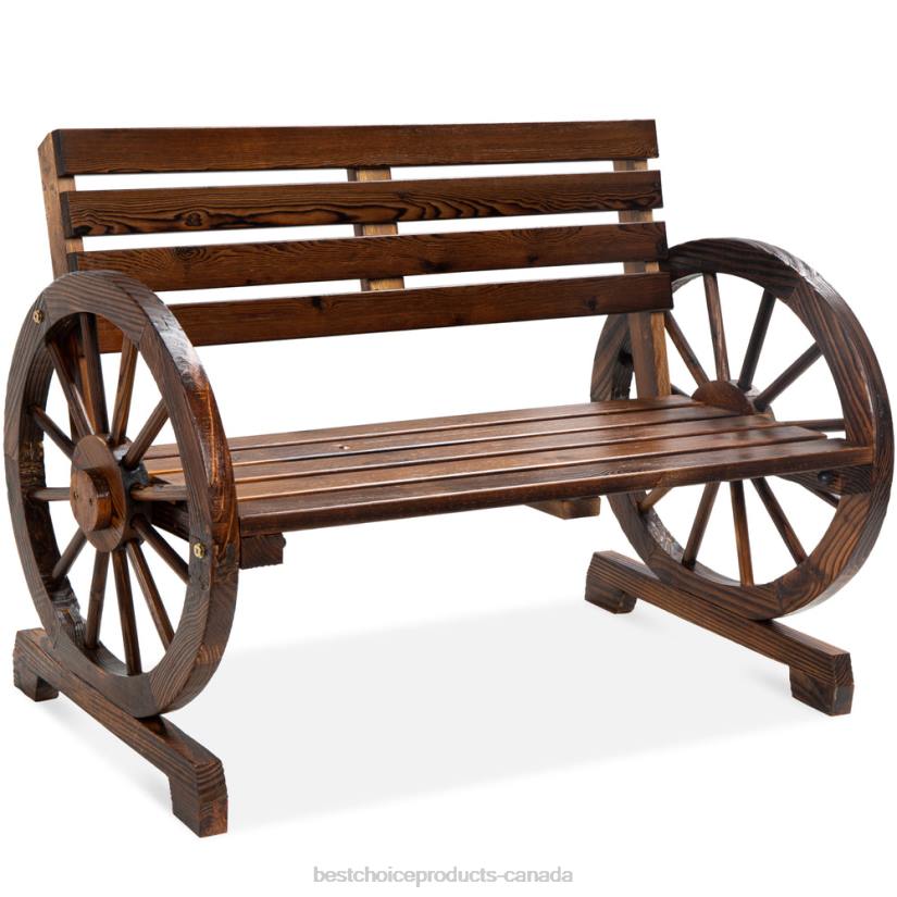 4LT21395 Brown Best Choice Products 2-Person Rustic Wooden Wagon Wheel Bench w/ Slatted Seat and Backrest