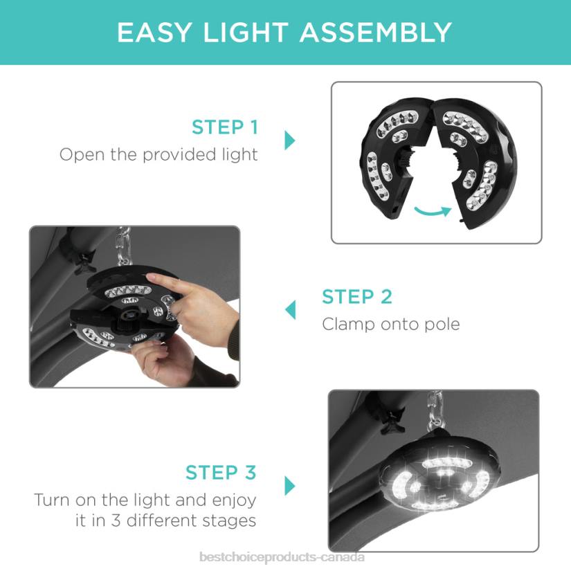 4LT21412 Gray Best Choice Products Hanging LED-Lit Curved Chaise Lounge Chair w/ Pillow, Canopy, Stand