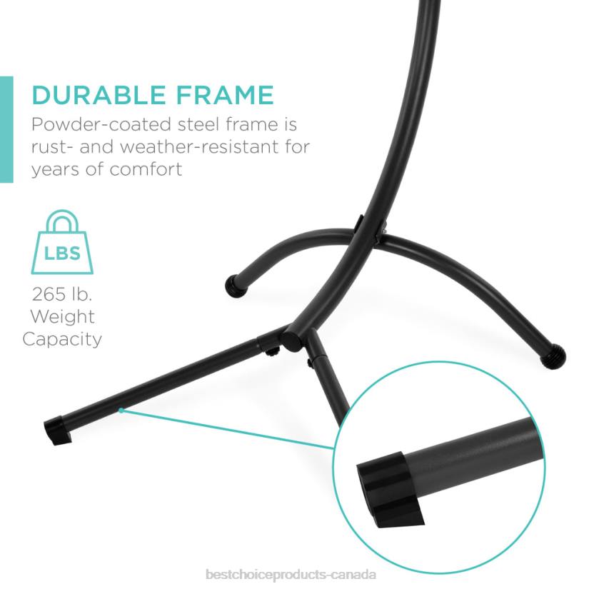 4LT21412 Gray Best Choice Products Hanging LED-Lit Curved Chaise Lounge Chair w/ Pillow, Canopy, Stand