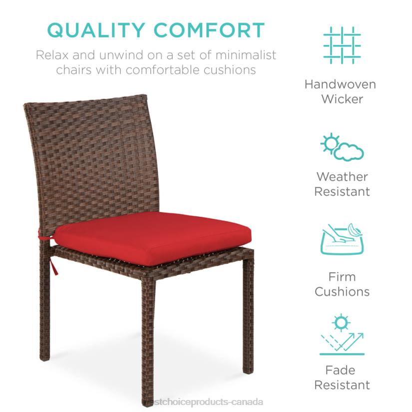 4LT21426 Brown/Red Best Choice Products Set of 4 Stackable Outdoor Patio Wicker Chairs w/ Cushions, UV-Resistance
