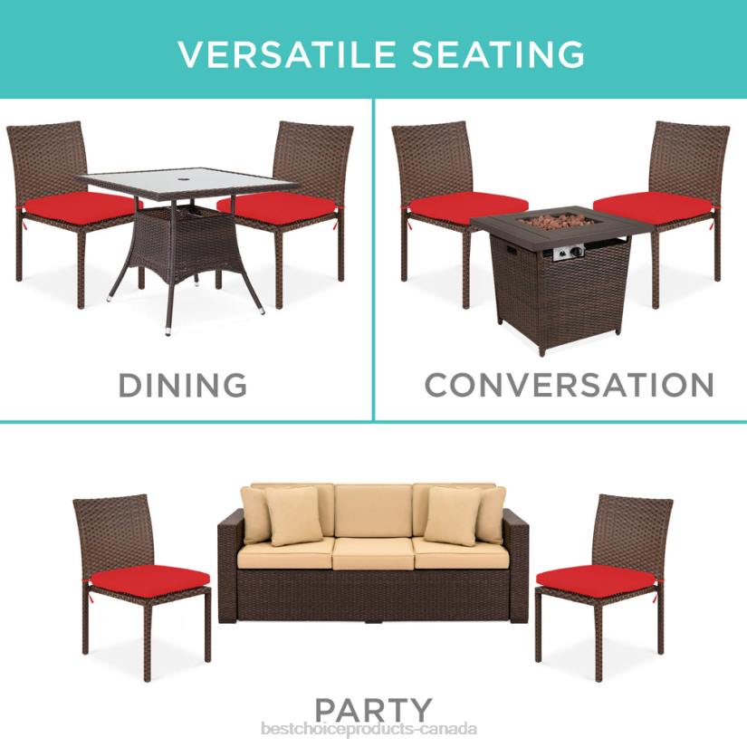 4LT21426 Brown/Red Best Choice Products Set of 4 Stackable Outdoor Patio Wicker Chairs w/ Cushions, UV-Resistance