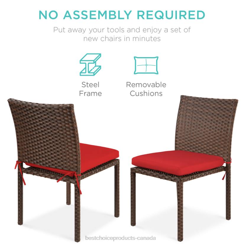 4LT21426 Brown/Red Best Choice Products Set of 4 Stackable Outdoor Patio Wicker Chairs w/ Cushions, UV-Resistance