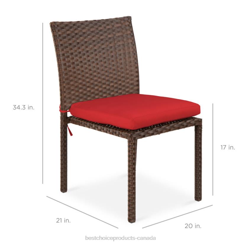 4LT21426 Brown/Red Best Choice Products Set of 4 Stackable Outdoor Patio Wicker Chairs w/ Cushions, UV-Resistance