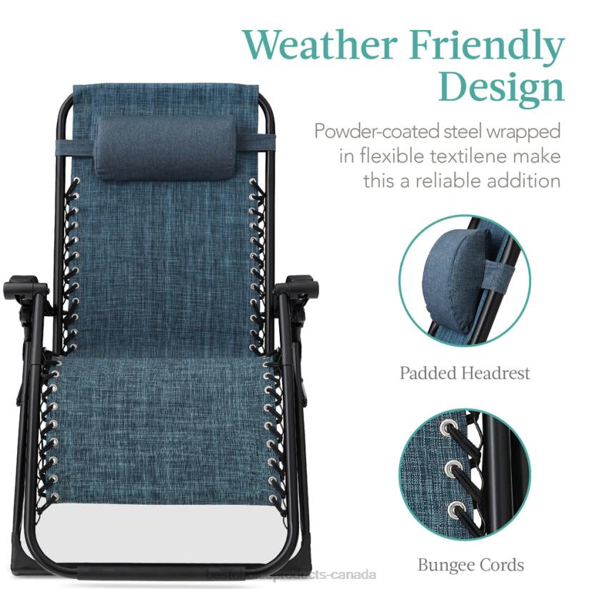 4LT21428 Graphite Blue Best Choice Products Oversized Zero Gravity Chair, Folding Outdoor Recliner w/ Removable Cushion
