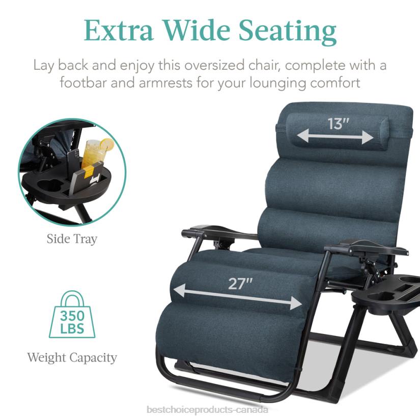4LT21428 Graphite Blue Best Choice Products Oversized Zero Gravity Chair, Folding Outdoor Recliner w/ Removable Cushion