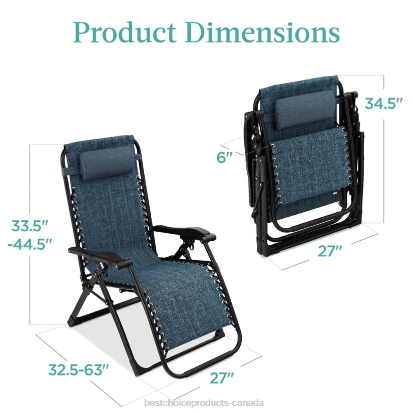 4LT21428 Graphite Blue Best Choice Products Oversized Zero Gravity Chair, Folding Outdoor Recliner w/ Removable Cushion