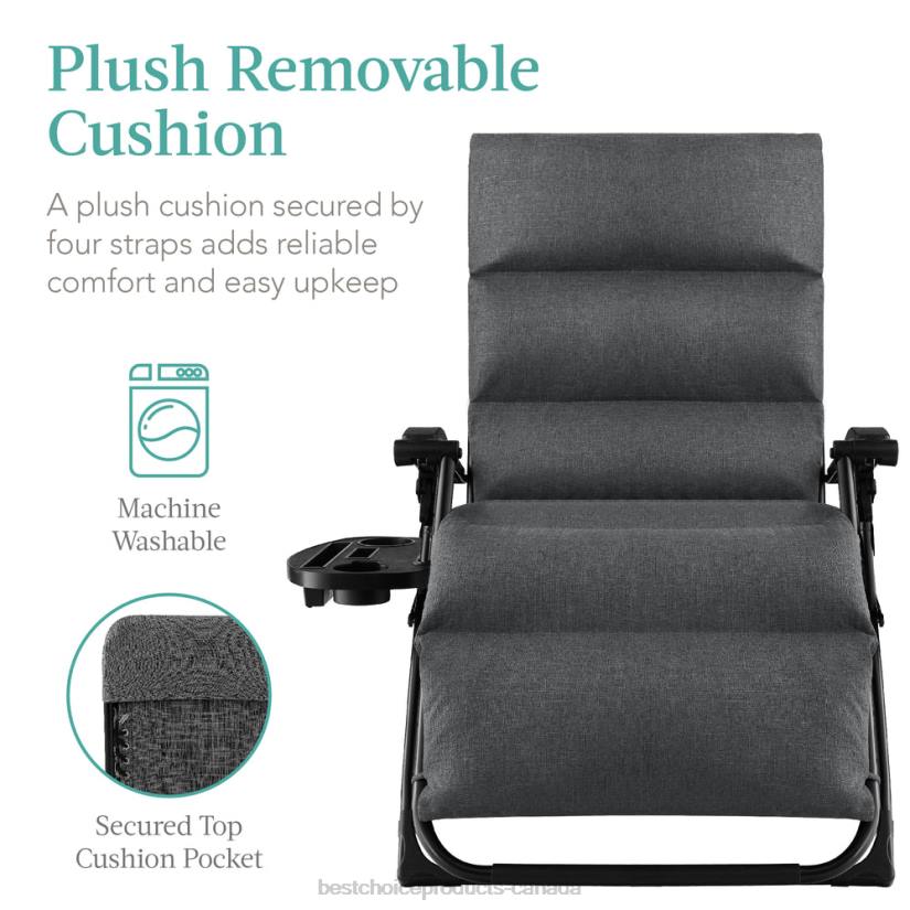 4LT21429 Fossil Gray Best Choice Products Oversized Zero Gravity Chair, Folding Outdoor Recliner w/ Removable Cushion