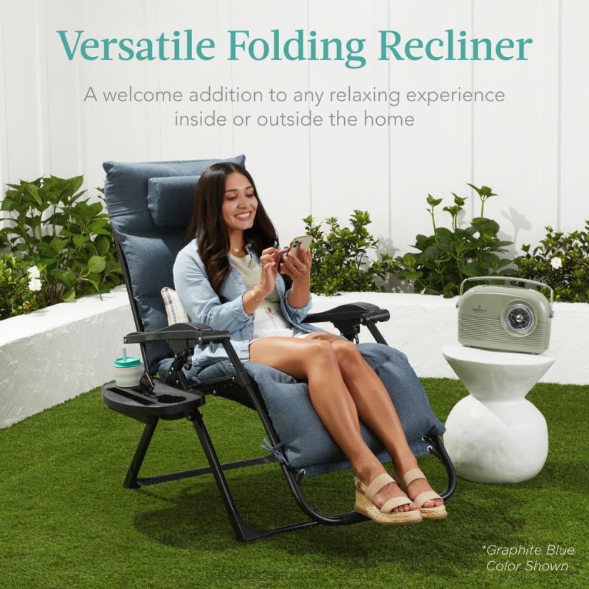 4LT21429 Fossil Gray Best Choice Products Oversized Zero Gravity Chair, Folding Outdoor Recliner w/ Removable Cushion