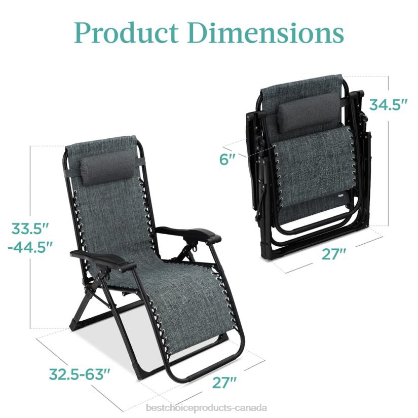 4LT21429 Fossil Gray Best Choice Products Oversized Zero Gravity Chair, Folding Outdoor Recliner w/ Removable Cushion