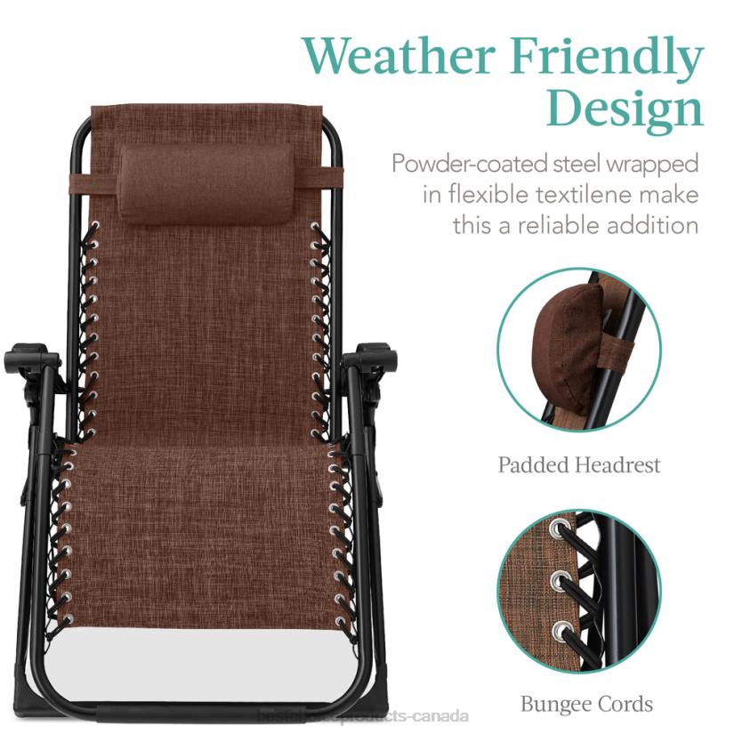 4LT21431 Woodland Brown Best Choice Products Oversized Zero Gravity Chair, Folding Outdoor Recliner w/ Removable Cushion