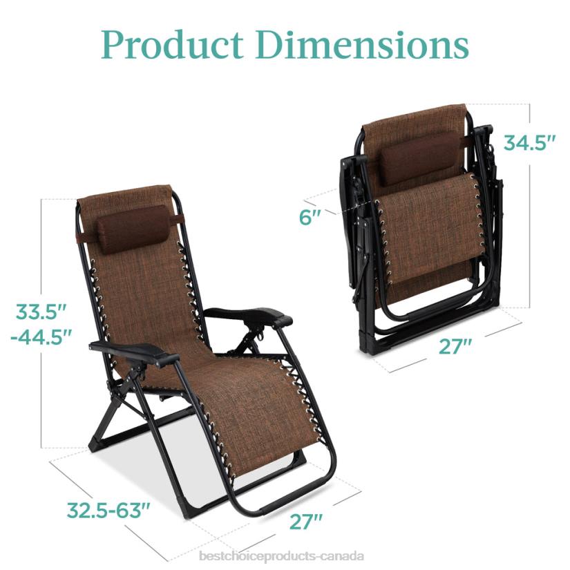 4LT21431 Woodland Brown Best Choice Products Oversized Zero Gravity Chair, Folding Outdoor Recliner w/ Removable Cushion