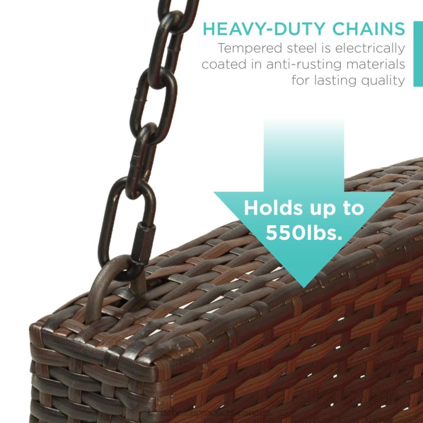 4LT21434 Brown/Red Best Choice Products Woven Wicker Hanging Porch Swing Bench w/ Mounting Chains, Seat Cushion