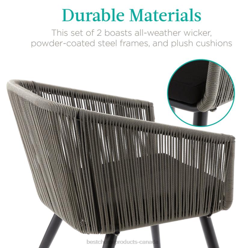 4LT21436 Gray/Black Best Choice Products Set of 2 Indoor Outdoor Woven Wicker Patio Dining Chairs, 250lb Capacity