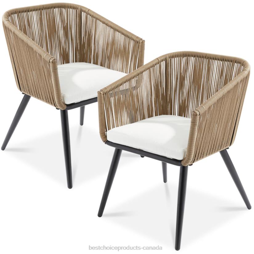 4LT21437 Natural/Ivory Best Choice Products Set of 2 Indoor Outdoor Woven Wicker Patio Dining Chairs, 250lb Capacity
