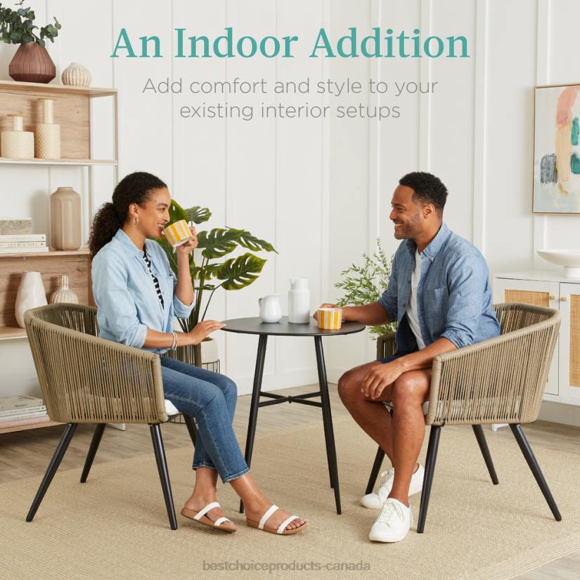 4LT21437 Natural/Ivory Best Choice Products Set of 2 Indoor Outdoor Woven Wicker Patio Dining Chairs, 250lb Capacity