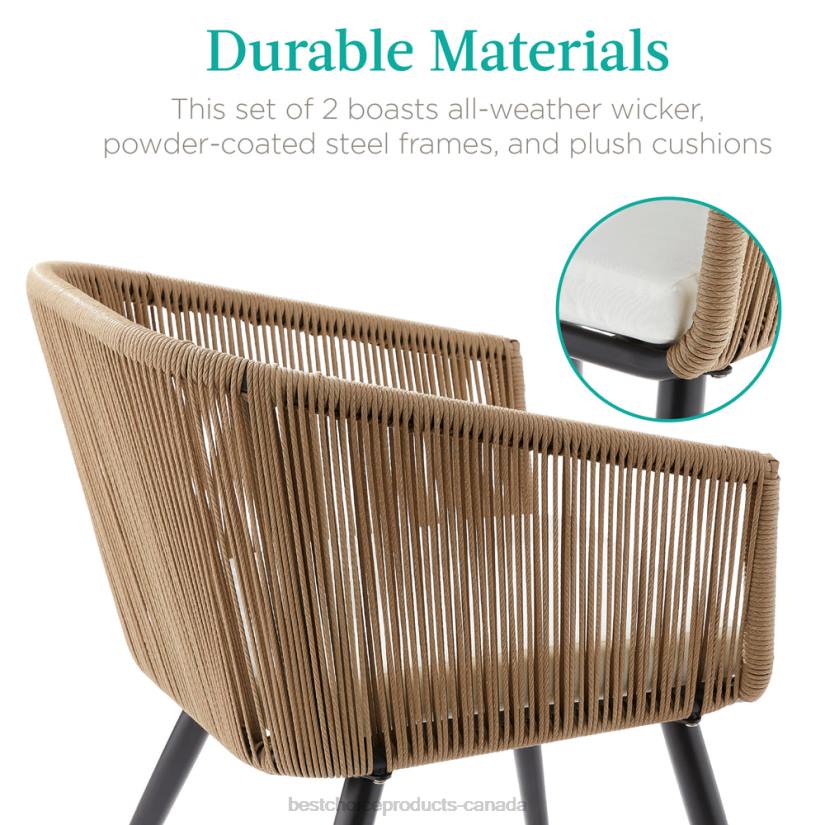 4LT21437 Natural/Ivory Best Choice Products Set of 2 Indoor Outdoor Woven Wicker Patio Dining Chairs, 250lb Capacity