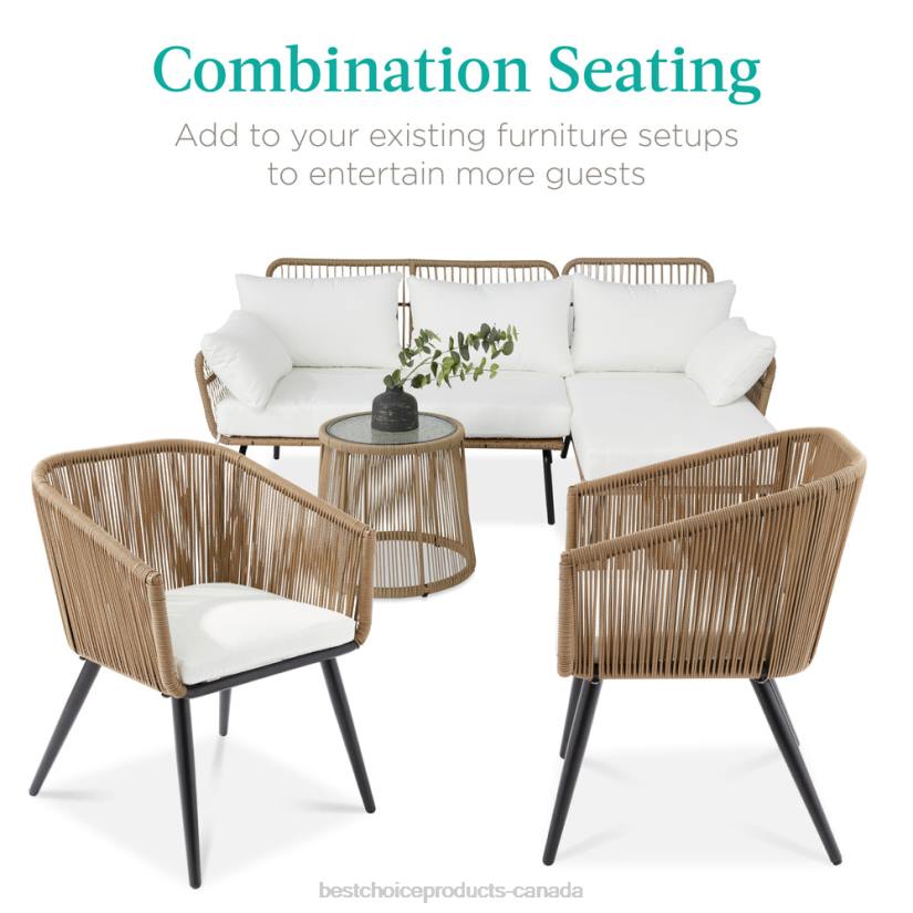 4LT21437 Natural/Ivory Best Choice Products Set of 2 Indoor Outdoor Woven Wicker Patio Dining Chairs, 250lb Capacity