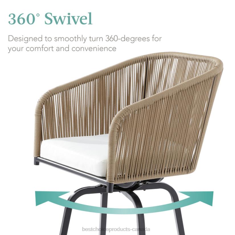 4LT21438 Natural/Ivory Best Choice Products Set of 2 Woven Wicker Swivel Barstools w/ 360 Rotation, Steel Frame