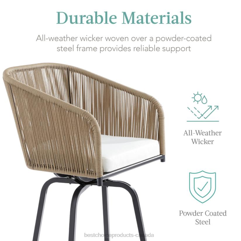 4LT21438 Natural/Ivory Best Choice Products Set of 2 Woven Wicker Swivel Barstools w/ 360 Rotation, Steel Frame