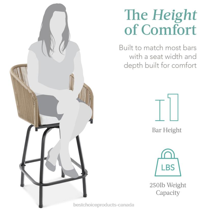 4LT21438 Natural/Ivory Best Choice Products Set of 2 Woven Wicker Swivel Barstools w/ 360 Rotation, Steel Frame