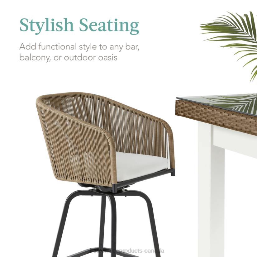 4LT21438 Natural/Ivory Best Choice Products Set of 2 Woven Wicker Swivel Barstools w/ 360 Rotation, Steel Frame