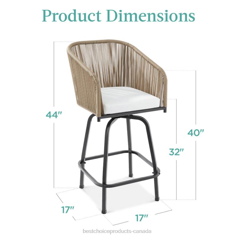 4LT21438 Natural/Ivory Best Choice Products Set of 2 Woven Wicker Swivel Barstools w/ 360 Rotation, Steel Frame