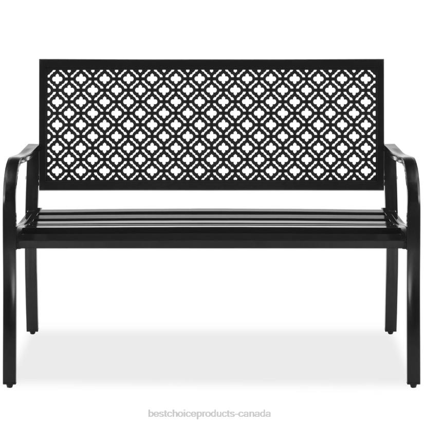 4LT21447 Black Best Choice Products Indoor Outdoor Steel Bench w/ Geometric Backrest, Foot Levelers
