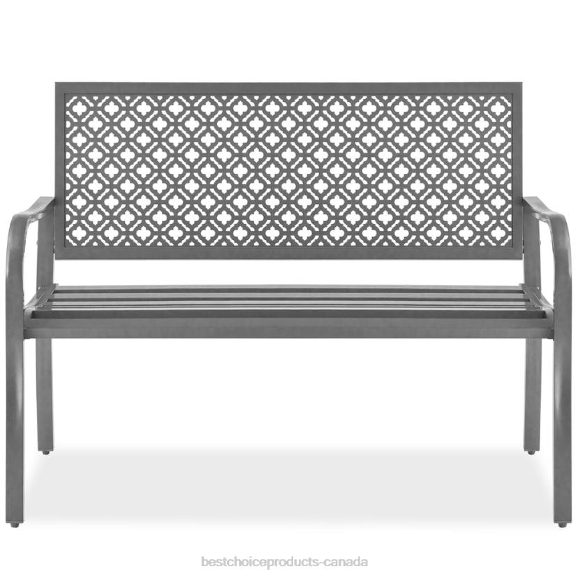 4LT21448 Gray Best Choice Products Indoor Outdoor Steel Bench w/ Geometric Backrest, Foot Levelers