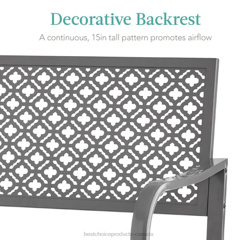 4LT21448 Gray Best Choice Products Indoor Outdoor Steel Bench w/ Geometric Backrest, Foot Levelers